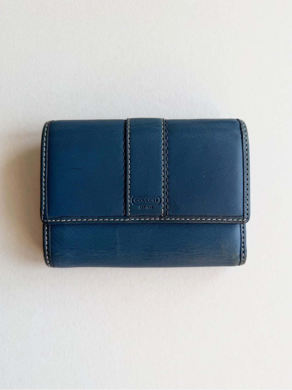 Coach Dark Blue/Fuschia Leather Compact Wallet